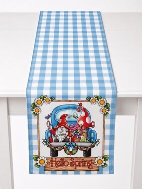 Seliem Spring Gnome Truck Table Runner 13x72 Buffalo Plaid Farmhouse Decor